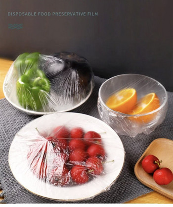 100 τμχ Κάλυμμα Τροφίμων μιας χρήσης Κουζίνα Ψυγείο Φρούτα Τροφίμων Stretch Υπολείμματα Προστασίας Flim Αδιάβροχα Μπολ Κύπελλα Καπάκια Τσάντα