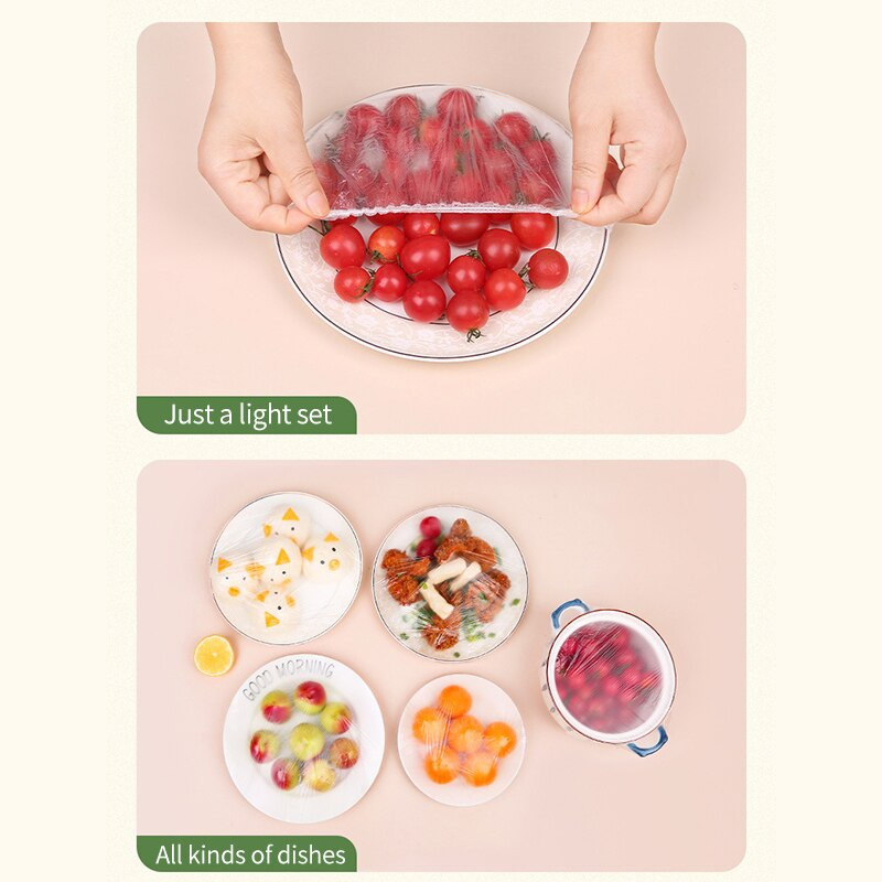 100 vnt. vienkartinis maisto dangtelis plastikinių maišelių įvyniojimas vaisių dubenėliams puodeliams dangteliai Maisto laikymas Šviežiai laikomi virtuvės priedai