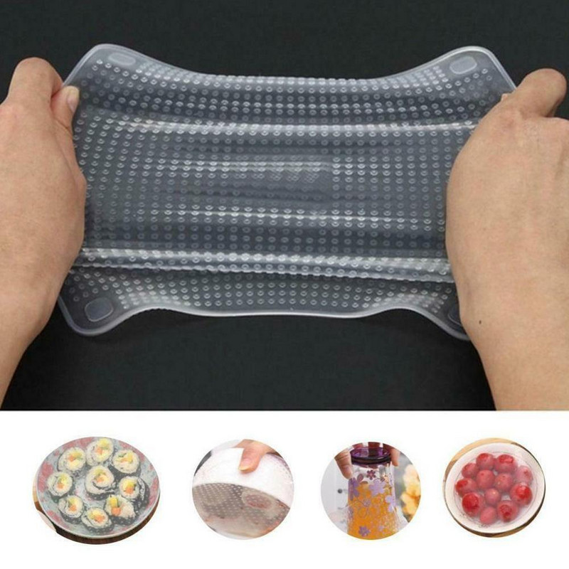 4db / készlet Szilikon élelmiszercsomagolás Újrafelhasználható Keep Fresh Food Saran Wrap edény vákuum tömítés fedő sztreccs konyhai kiegészítők