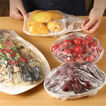 100 τεμ. Κάλυμμα φαγητού μιας χρήσης Αδιάβροχο ελαστικό πλαστικό περιτύλιγμα Τσάντα αποθήκευσης τροφίμων Καπάκια φρεσκάδας Αξεσουάρ κουζίνας