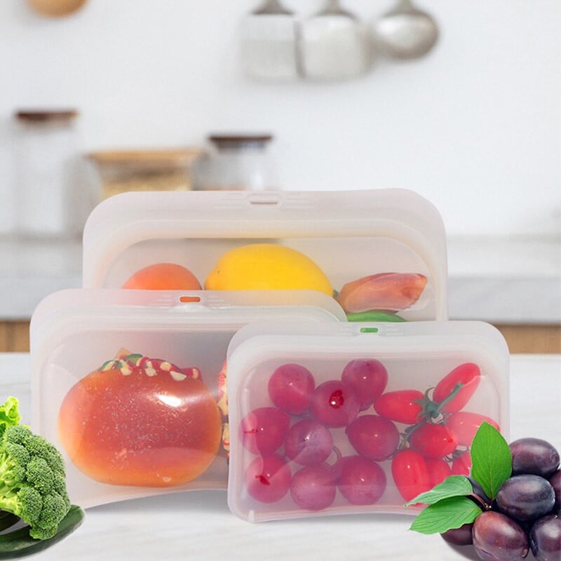 3 vnt. Daugkartinio naudojimo maisto laikymo maišelis, nepralaidus užšaldymui, šviežiai laikomas sandarus maisto maišelis