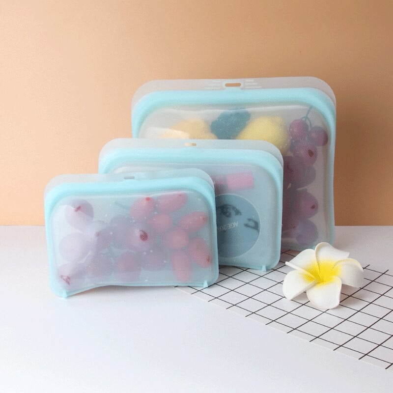 3 vnt. Daugkartinio naudojimo maisto laikymo maišelis, nepralaidus užšaldymui, šviežiai laikomas sandarus maisto maišelis