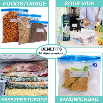 Многократно използвани торбички за уплътняване на храна с вакуумна торбичка с цип за сушени плодове Зеленчуци Sous Vide торбички Кухня Съхранение на храна Хладилници Органайзер