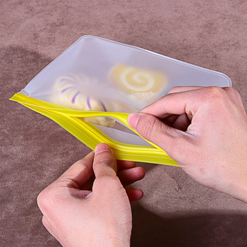 Силиконова чанта за пресни 3 размера Фризер за многократна употреба Контейнер за съхранение на храна Кухненски органайзер Изправени херметични чанти с цип