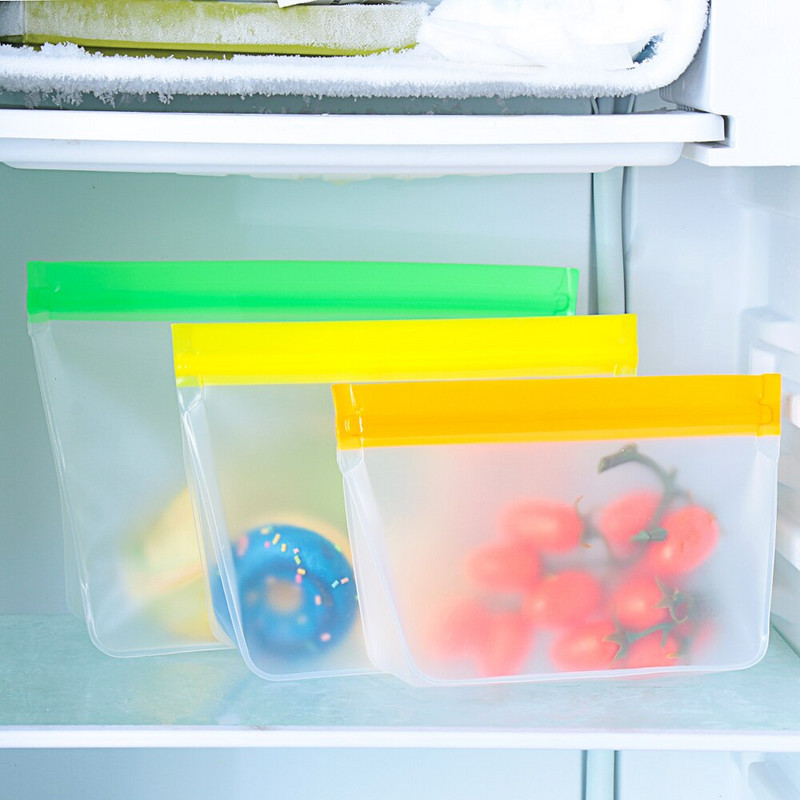 3 dydžių silikoninis šviežias maišelis Daugkartinis šaldiklis maisto laikymo indas Virtuvės organizatorius atsistojęs nepralaidūs užtrauktuku užsegami maišeliai