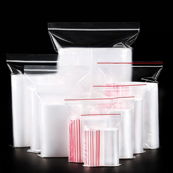 100 бр./лот 5 размера Прозрачни самозалепващи се запечатващи торбички Пластмасови торбички за опаковане на бижута Затварящи се с цип полиетиленови торбички за съхранение на храна