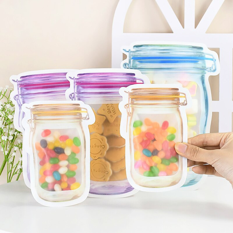 5/10db Újrafelhasználható befőttesüveges cipzáras zacskók Álló ételtároló snack zacskók Vízálló tömítés Friss konyhai rendszerező Ziplock palackok