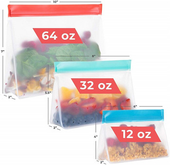 3Pcs PEVA чанта за съхранение на храна Надстройка Непропусклива горна стойка за многократна употреба Сандвич с цип Силиконова чанта за консервиране на храна