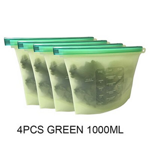 WLMALL 4 DB 1000 ml / 1500 ml szilikon zacskó Újrahasználható szilikon élelmiszertáska Zero Waste Ziplock élelmiszertároló táska Hűtőszekrény friss zacskók