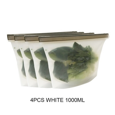 WLMALL 4 DB 1000 ml / 1500 ml szilikon zacskó Újrahasználható szilikon élelmiszertáska Zero Waste Ziplock élelmiszertároló táska Hűtőszekrény friss zacskók