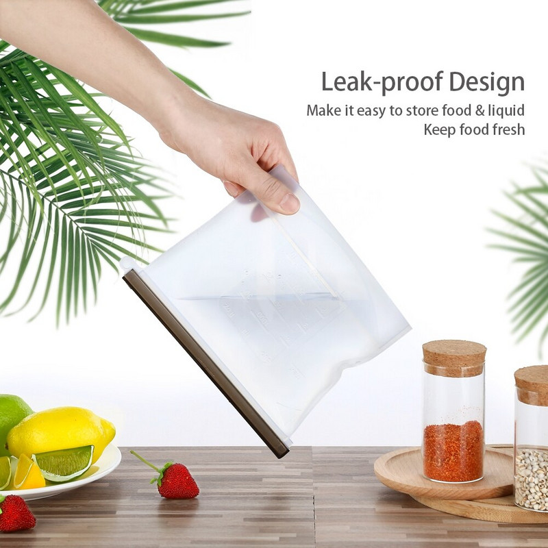 WLMALL 4 DB 1000 ml / 1500 ml szilikon zacskó Újrahasználható szilikon élelmiszertáska Zero Waste Ziplock élelmiszertároló táska Hűtőszekrény friss zacskók