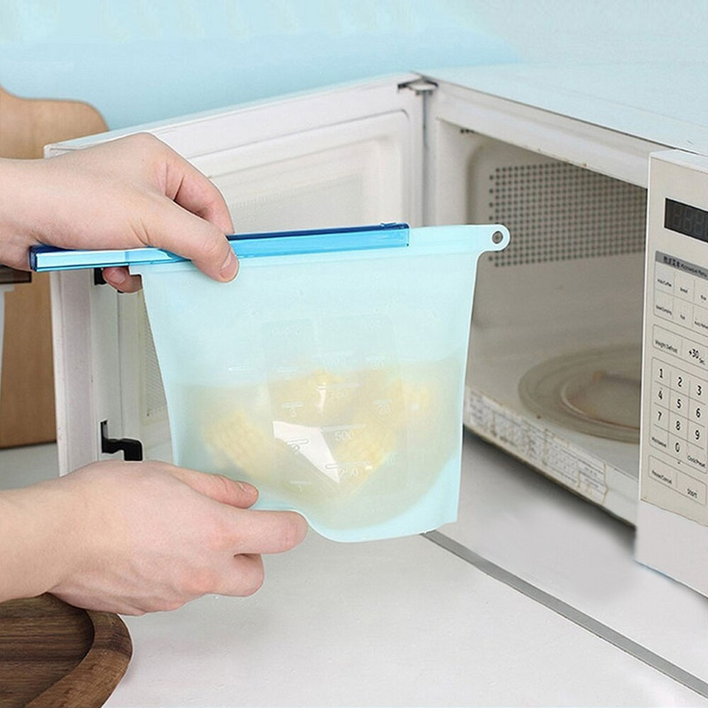 WLMALL 4 DB 1000 ml / 1500 ml szilikon zacskó Újrahasználható szilikon élelmiszertáska Zero Waste Ziplock élelmiszertároló táska Hűtőszekrény friss zacskók