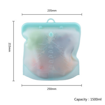 3PCS Силиконова чанта за храна за многократна употреба 1500ml 1000ml 500ml Непропускливи контейнери Многократна чанта за прясна чанта Чанта за съхранение на храна Чанта за фризер Снек