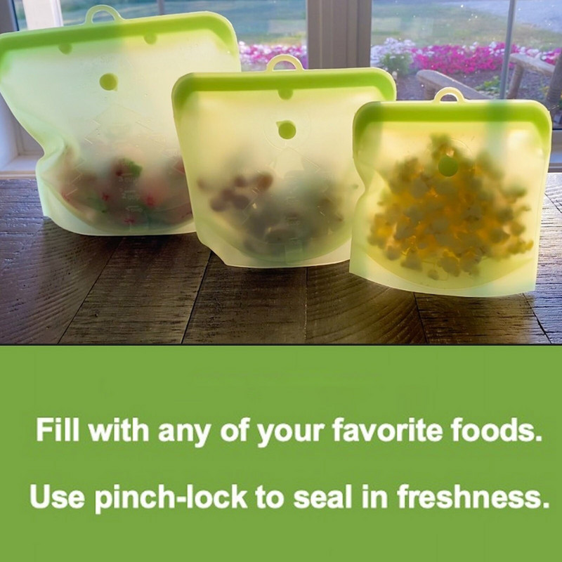 3 bucăți pungi reutilizabile din silicon pentru alimente, 1500 ml, 1000 ml, 500 ml, recipiente etanșe, pungă proaspătă reutilizabilă, pungă pentru depozitarea alimentelor, sac pentru congelator, gustare