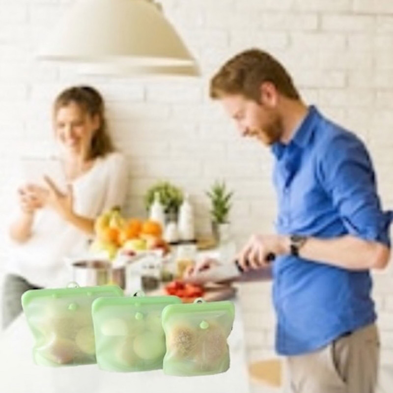 3 bucăți pungi reutilizabile din silicon pentru alimente, 1500 ml, 1000 ml, 500 ml, recipiente etanșe, pungă proaspătă reutilizabilă, pungă pentru depozitarea alimentelor, sac pentru congelator, gustare