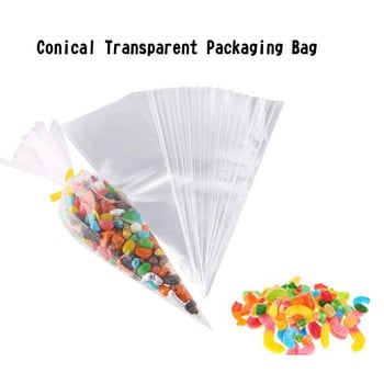 50/100/200Pcs Clear Cellofane Packing Bag Candy Cone bag Τσάντα δώρου Γλυκό ποπ κορν Πλαστική τσάντα συσκευασία Γάμος γενεθλίων