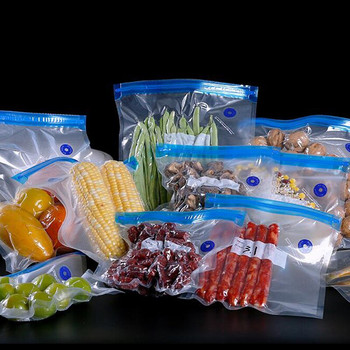10 τμχ επαναχρησιμοποιούμενες σακούλες αποθήκευσης τροφίμων Σακούλα κενού σακούλας τροφίμων Συμπιεσμένη τσάντα κενού αέρος επαναχρησιμοποιήσιμες σακούλες κατάψυξης με φερμουάρ Αποθήκες κουζίνας