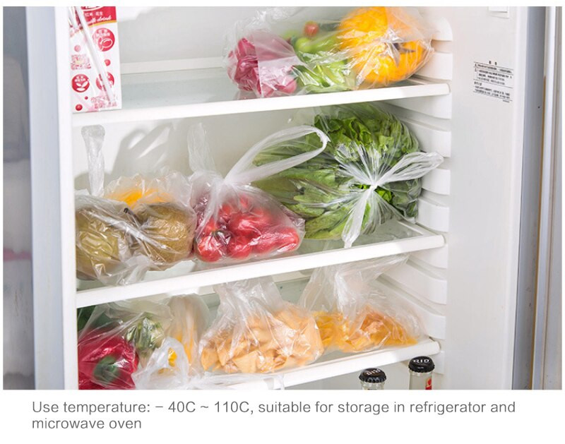 1 tekercs 100 db mellényszerű élelmiszertartós zacskó a könnyű összecsomagoláshoz és kivonáshoz, nem könnyű széttépni az otthoni konyhai eszközöket