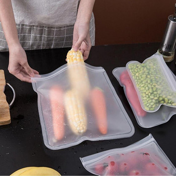 Konco Επαναχρησιμοποιήσιμη Τσάντα αποθήκευσης τροφίμων από σιλικόνη Τσάντα ψυγείου Σακούλα κατάψυξης Αδιάβροχη με φερμουάρ Τσάντες Ατζέντα κουζίνας Φρέσκα περιτύλιγμα