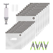 Vákuumos lezáró cipzáras zacskók, kétrétegű vákuumfőzéshez újrafelhasználható Sous Vide táska, élelmiszertároló konyha tömítőkapcsokkal, kézi szivattyú