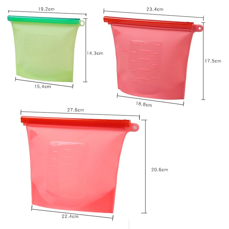 Pungi din silicon Reutilizabile, din silicon, 500 ml, pungă pentru alimente, cu sigilare ermetică, pungă pentru conservarea alimentelor, de calitate alimentară pentru legume, lichide, gustări, carne