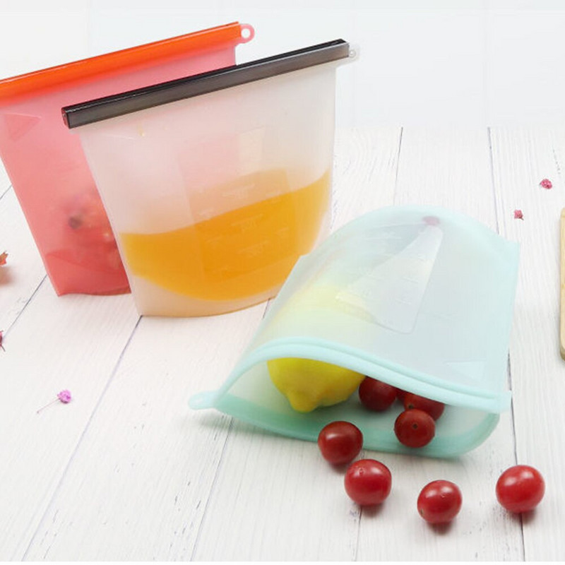 Pungi din silicon Reutilizabile, din silicon, 500 ml, pungă pentru alimente, cu sigilare ermetică, pungă pentru conservarea alimentelor, de calitate alimentară pentru legume, lichide, gustări, carne