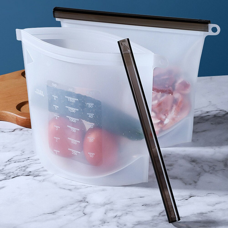 Pungi din silicon Reutilizabile, din silicon, 500 ml, pungă pentru alimente, cu sigilare ermetică, pungă pentru conservarea alimentelor, de calitate alimentară pentru legume, lichide, gustări, carne