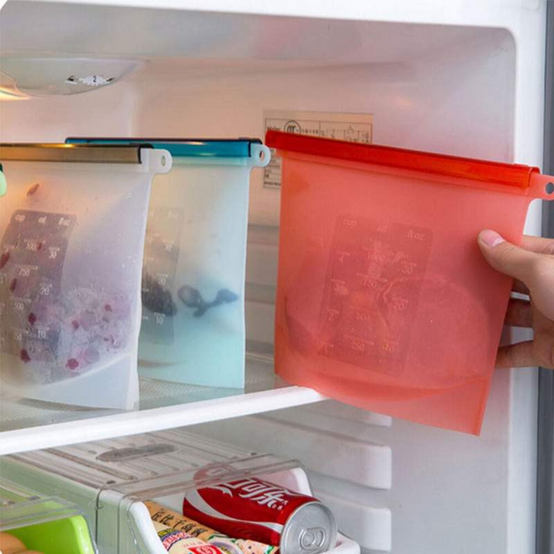 Pungi din silicon Reutilizabile, din silicon, 500 ml, pungă pentru alimente, cu sigilare ermetică, pungă pentru conservarea alimentelor, de calitate alimentară pentru legume, lichide, gustări, carne