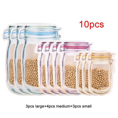12 buc. Sticle reutilizabile Mason Borcane Saci Nuci Bomboane Biscuiti Pungă Sigiliu Pungă pentru depozitarea alimentelor proaspete Gustări Fermoar Organizator de bucătărie sigilat