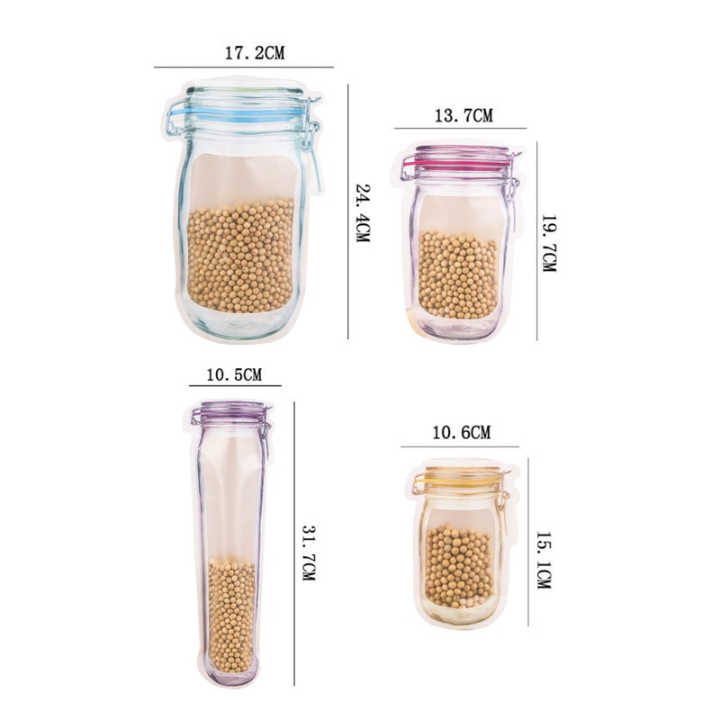 12 buc. Sticle reutilizabile Mason Borcane Saci Nuci Bomboane Biscuiti Pungă Sigiliu Pungă pentru depozitarea alimentelor proaspete Gustări Fermoar Organizator de bucătărie sigilat