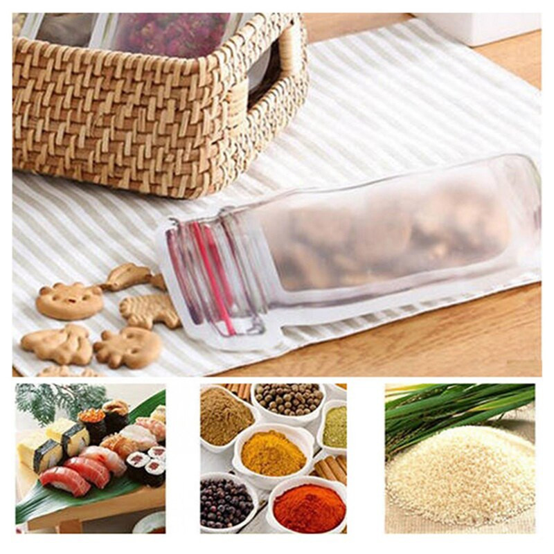 12 buc. Sticle reutilizabile Mason Borcane Saci Nuci Bomboane Biscuiti Pungă Sigiliu Pungă pentru depozitarea alimentelor proaspete Gustări Fermoar Organizator de bucătărie sigilat