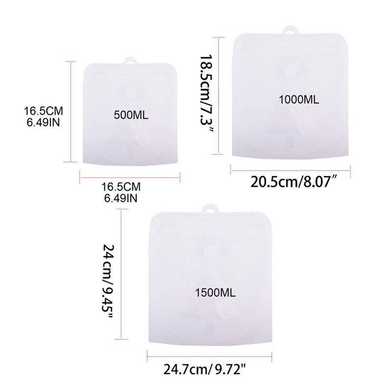 Szilikon újrafelhasználható élelmiszertáska 500 ml/1000 ml/1500 ml szivárgásmentes tartály