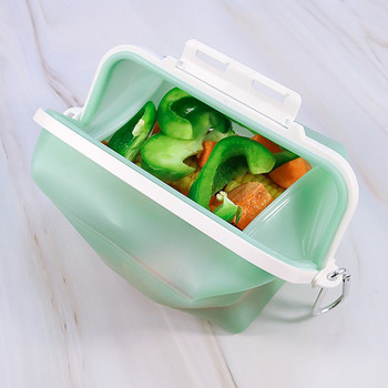 Επαναχρησιμοποιήσιμο κουτί αποθήκευσης τροφίμων σιλικόνης Φρέσκα διατήρηση φρούτων λαχανικών Crisper Πτυσσόμενη τσάντα αποθήκευσης Ψυγείο Θέρμανση φούρνου μικροκυμάτων