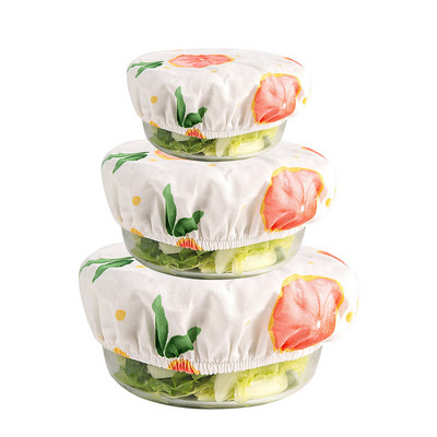 Bowl Stretch légmentes élelmiszer Ust fedők Újrafelhasználható Halo edényhuzatok 3db pamut nem szivárog friss tömítés porvédő kendő