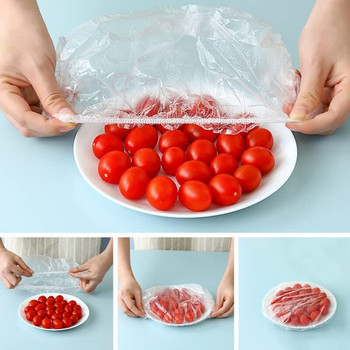300/500 БР. Еднократни капаци за храна Найлонови торбички Запазване на свежестта Еластични капаци за храна Консервиране на плодове Кухненски торбички за съхранение на хладилник
