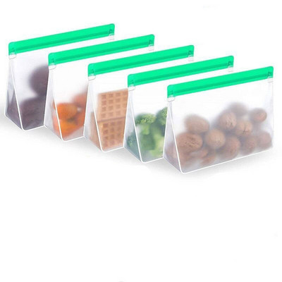 Silikoninis maisto laikymo maišelis Daugkartinis šviežiai laikomas maišelis vaisių ir daržovių sandarus maišelis Neperšlampamas maisto šaldiklio užtrauktukas