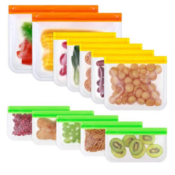 6 размера Силиконови контейнери за съхранение на храна Непропускливи контейнери за многократна употреба Стойка, затваряща се чанта с цип Fresh Cup Чанта за съхранение на храна PEVA