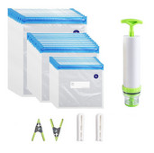 Vákuumos zacskókészletek Újrafelhasználható élelmiszer-tároló Vákuumos lezárású zacskók kézi pumpás zacskó tömítőkapcsokkal Élelmiszer-csomagolás élelmiszer-tároláshoz Fagyasztás