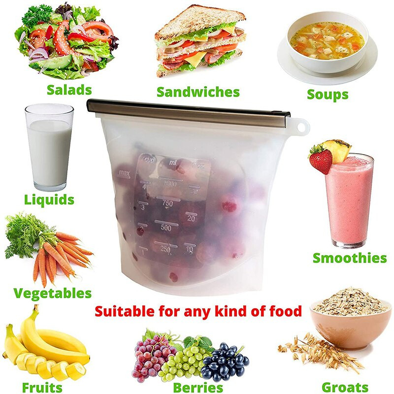 Extra nagy 4000 ml-es szilikon élelmiszer-megtakarító zacskók Újrahasználható szilikon élelmiszertároló táska Szendvics, folyékony, uzsonna, hús, zöldség