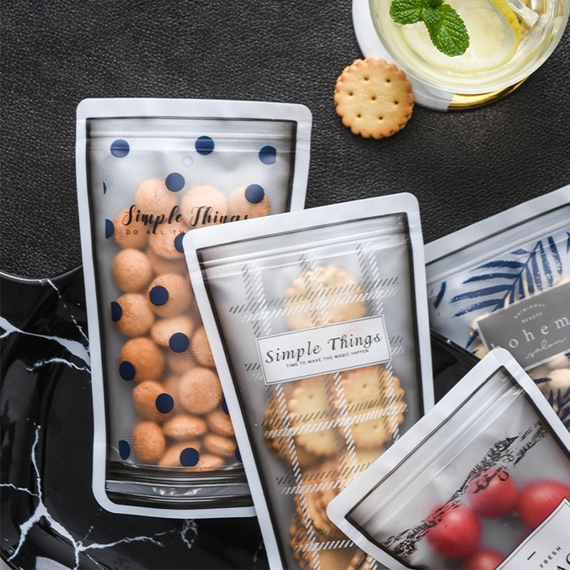 4 DB / 8 DB / 12 DB Snack tároló táska Háztartási hordozható nedvességálló keksz cukorka gyümölcs zárt tároló Utazási élelmiszer választék