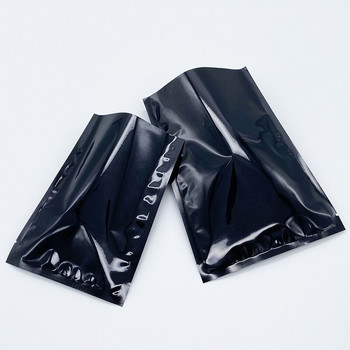 100 τμχ Αλουμινόχαρτο Mylar τσάντες με κενό σφράγισμα Τσάντες τροφίμων Θήκες αποθήκευσης Οικιακές προμήθειες Ανοιχτό επάνω Μαύρη καραμέλα Συσκευασία σνακ