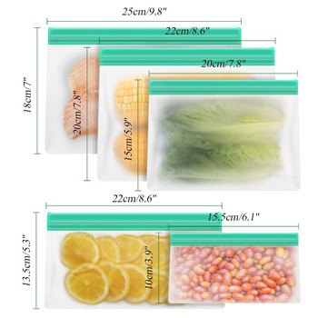 5 бр. Многократно използвани чанти за съхранение Непропускливи чанти за съхранение на храна Двоен цип Уплътнение Домашен органайзер за плодове храна Прозрачен контейнер