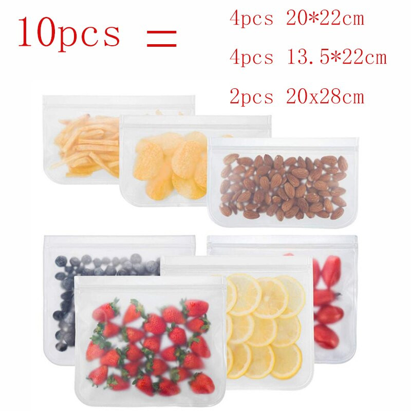 Szilikon élelmiszertároló edénykészlet Friss tál csésze táska Újrafelhasználható álló cipzárak Zárt táska Gyümölcs zöldség csésze pecsét rendszerezővel