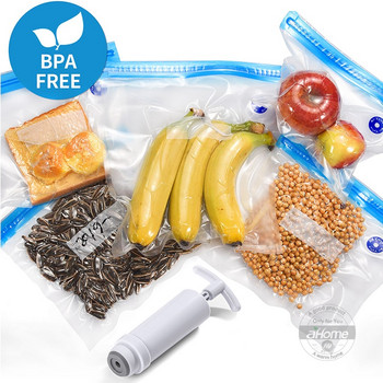 5 бр. Вакуумно запечатани торбички за многократна употреба с ръчна помпа за запечатване на торбичка Опаковка за храна за съхранение на плодове и зеленчуци Замразяване