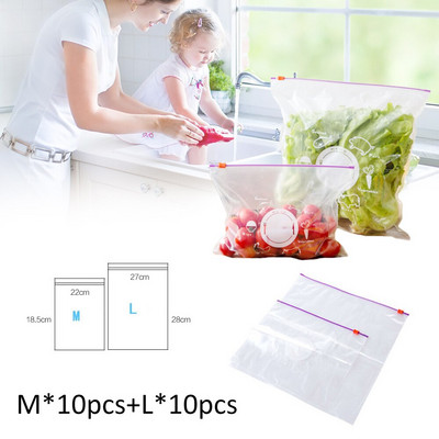 17/20/30/40db Újrafelhasználható friss cipzáras táska fagyasztó melegítő étel Saran Wrap Tárolótáska Zip Lock Poly táskák Konyhai kiegészítők
