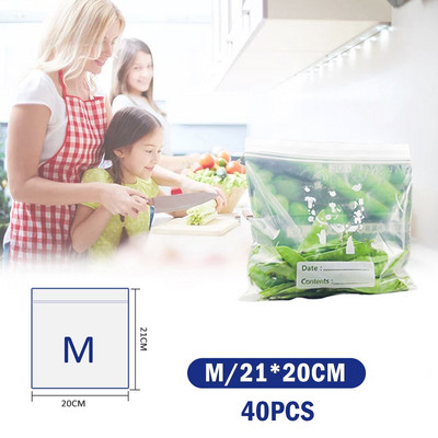 17/20/30/40db Újrafelhasználható friss cipzáras táska fagyasztó melegítő étel Saran Wrap Tárolótáska Zip Lock Poly táskák Konyhai kiegészítők
