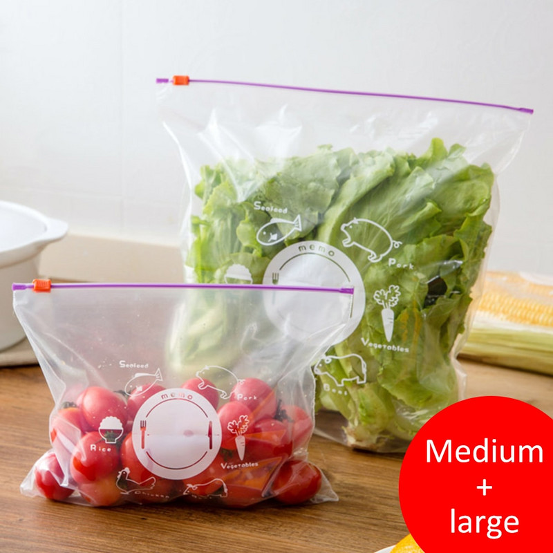 17/20/30/40db Újrafelhasználható friss cipzáras táska fagyasztó melegítő étel Saran Wrap Tárolótáska Zip Lock Poly táskák Konyhai kiegészítők