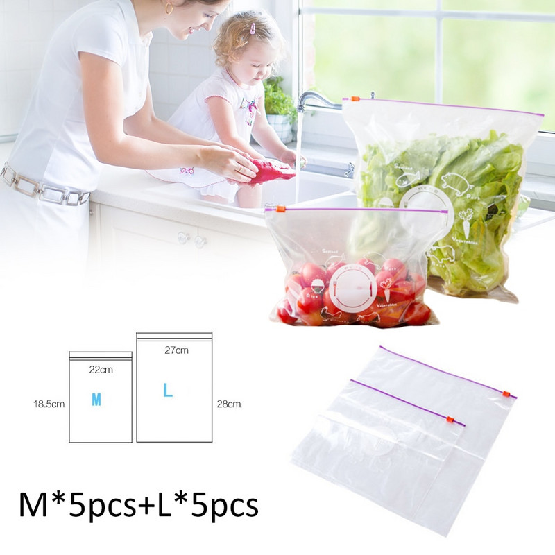 17/20/30/40db Újrafelhasználható friss cipzáras táska fagyasztó melegítő étel Saran Wrap Tárolótáska Zip Lock Poly táskák Konyhai kiegészítők