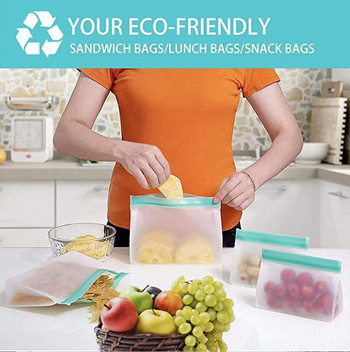 Επαναχρησιμοποιούμενες τσάντες αποθήκευσης τροφίμων Slicone Easy Seal Τσάντα μεσημεριανού καταψύκτη με φερμουάρ για παιδιά Δοχεία φρέσκων φαγητών Οργανωτής κουζίνας σπιτιού