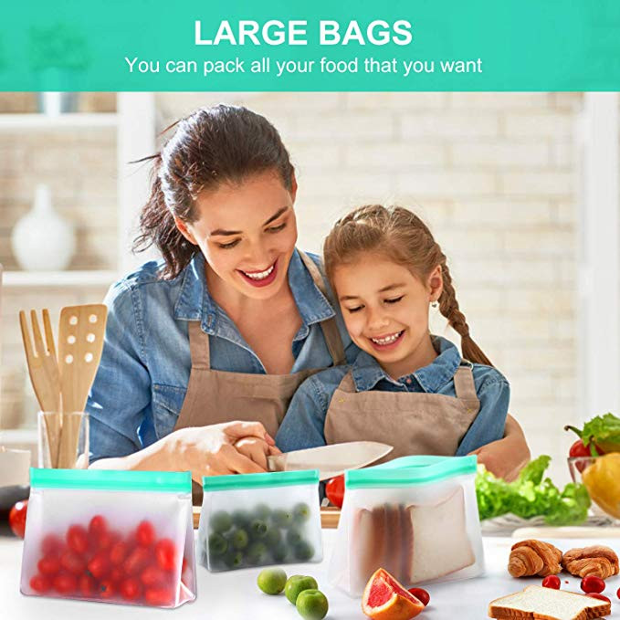 Újrafelhasználható, szilikonból készült élelmiszertároló zacskók Easy Seal Ziplock Ebédfagyasztó táska friss élelmiszer tárolóedényekhez Otthoni Konyha Szervező